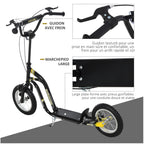 Trottinette enfants, grandes roues pneumatiques 12 pouce en caoutchouc, charge 100 kg, trottinette tout terrain avec double freins, hauteur réglable et béquille latérale, 5 à 12 ans, noir-4