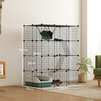 Cage pour chat d'intérieur parc pour chat en acier à 4 niveaux DIY avec 5 portes hamac 1-3 chats 105 x 70 x 140 cm noir-2