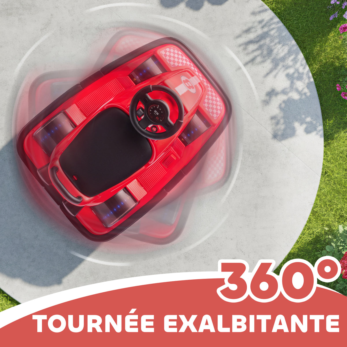 Auto-Tamponneuse Enfant 6V, Rotation à 360°, Musique, Klaxon, Démarrage Doux, 2,5 km/h, pour Âges 3-8, 74x53x48cm, Rouge-4