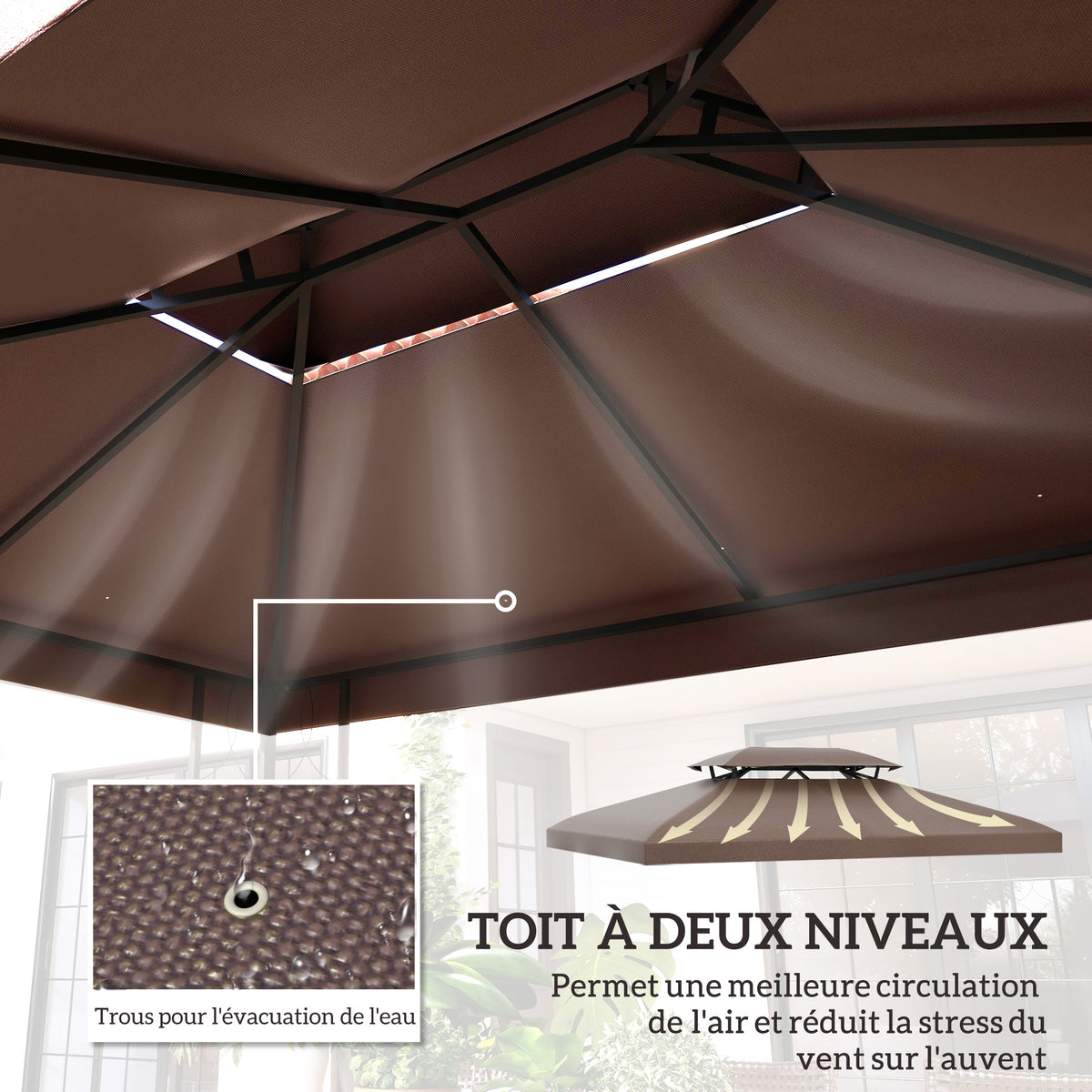 Toit de Rechange pour Tonnelle Marron 3 x 4 m-3
