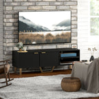 Meuble TV banc TV pour téléviseur jusqu'à 70 pouces - placard à 2 portes cannelées, compartiment ouvert et passe-câbles-6