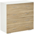 Commode Meuble de Rangement Style Contemporain 4 tiroirs 76 x 35 x 72 cm Blanc et Couleur Bois-0