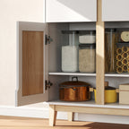 Buffet haut cuisine, armoire de cuisine avec 4 portes, 2 tiroirs et étagères réglables, 80x35x170cm, blanc et chêne-8