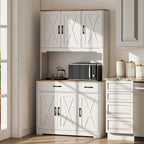 Buffet haut cuisine armoire de cuisine avec 6 portes 2 tiroirs plan de travail étagères réglables 94x39,5x175,2cm blanc-9