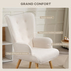 Fauteuil de salon en tissu bouclette, fauteuil capitonné et rembourré avec pieds en bois, 71 x 74 x 96 cm, beige-4