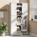 Buffet haut cuisine, armoire de cuisine, 4 portes, 10 niches, 8 porte-épices et étagères réglables, 60x35x162cm, blanc-7