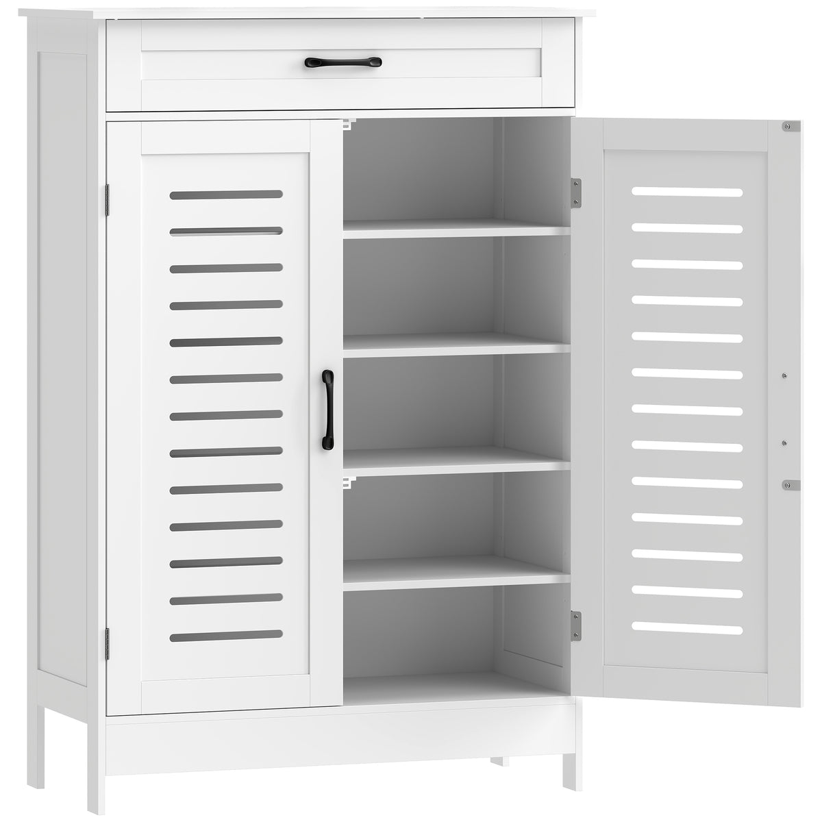Meuble à chaussures 20 paires, armoire à chaussures avec 2 portes persiennes, tiroir et étagères réglables, blanc-0