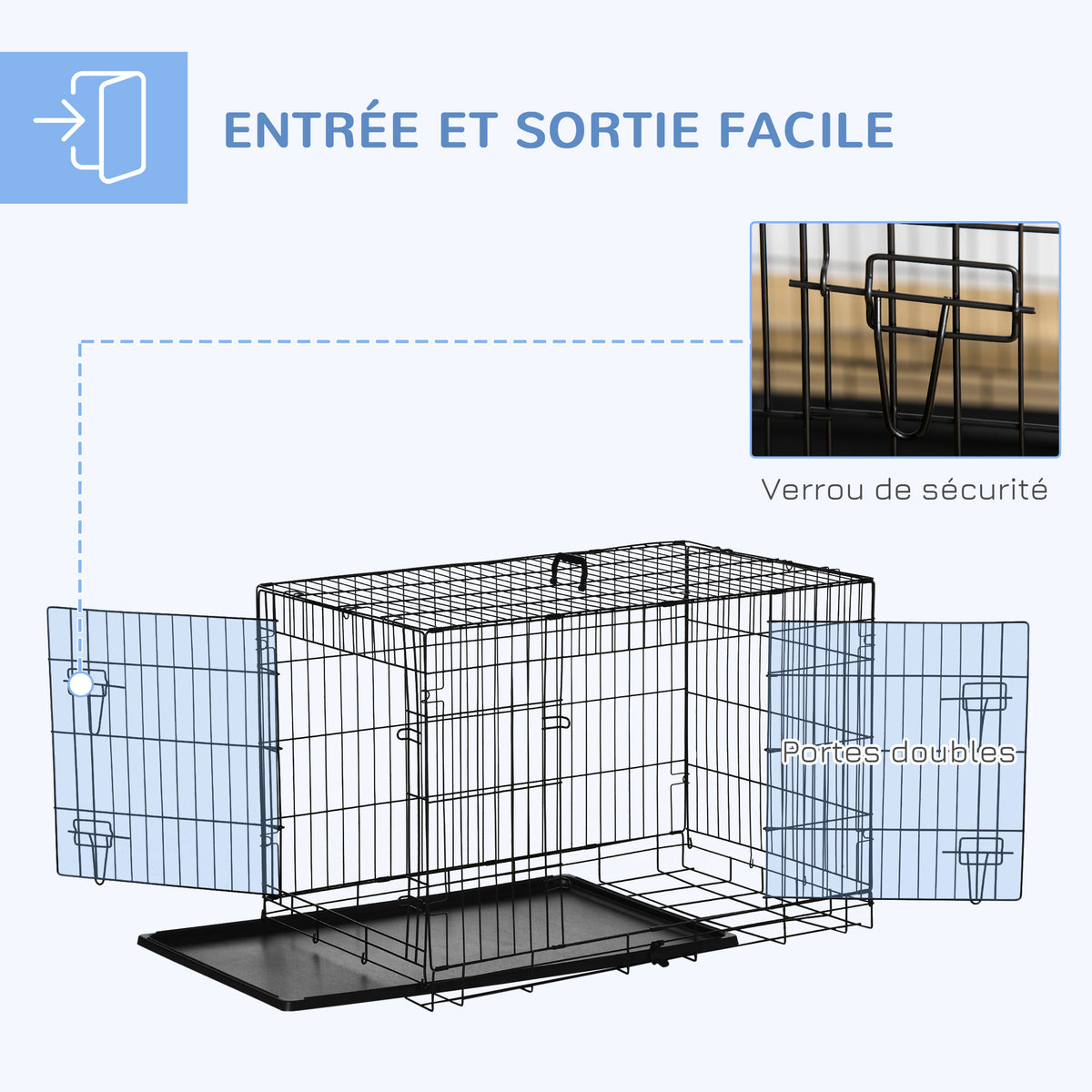 Lot de 2 cages pour chiens caisse de transport pliante pour chien en acier noir 92 x 57 x 62,5 cm-3