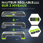 Stepper aérobic fitness hauteur réglable 3 niveaux surface antidérapante 78 x 28 x 20 cm vert et gris-4