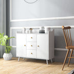 Buffet, meuble de rangement avec 2 portes, 3 tiroirs et pieds en bois massif, style moderne, 90 x 32 x 80 cm, blanc-9