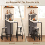Ensemble table de bar avec tabourets, table à manger debout avec 2 chaises de bar étagères, casiers à vin, bois naturel-5