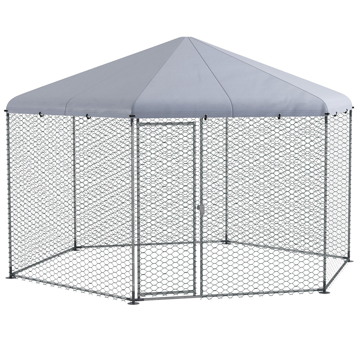 Enclos poulailler extérieur 10 m² parc grillagé 400 x 346 x 263 cm - espace couvert - 10-15 poules-0