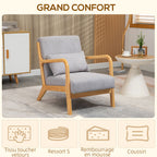 Fauteuil lounge - 3 coussins inclus - assise profonde - accoudoirs - structure bois hévéa - velours givré gris-3