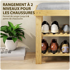 Banc à chaussures en bambou, étagère à chaussures à 3 niveaux, style scandinave, 60 x 29 x 49 cm, gris et bois naturel-4