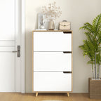 Meuble à chaussures 3 abattants avec étagère réglable, 72L x 24P x 119H cm, naturel et blanc-7