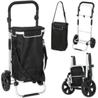 Chariot de courses pliable 40 L caddie de courses portable à roulettes avec poignée télescopique, 45,5x35,5x97cm, noir-0
