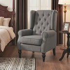 Fauteuil de Salon, Fauteuil d'Appoint Mi-Siècle Moderne en Velours avec Haut Dossier Capitonné à Oreilles, Gris-7