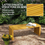 Banc de Jardin en Bois d'Acacia sans Dossier 2 Places, Assise à Lattes Effet Bois, 110x30x45cm, Bois naturel-4