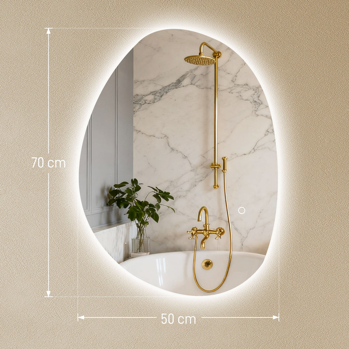 Miroir de Salle de Bain Asymétrique LED 70 x 50 cm - 3 couleurs, anti-buée, montage mural avec interrupteur tactile-2