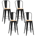Lot de 4 tabourets de Bar Industriel avec Dossier Repose-Pied Hauteur Assise 76 cm métal noir Panneaux Multicouches Imitation Bois Clair-0