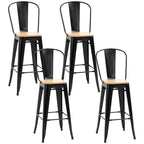 Lot de 4 tabourets de Bar Industriel avec Dossier Repose-Pied Hauteur Assise 76 cm métal noir Panneaux Multicouches Imitation Bois Clair-0