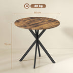Table à Manger Ronde pour 2 Personnes avec Plateau Aspect Bois et Piètement Croisé en Acier, Brun Rustique-2