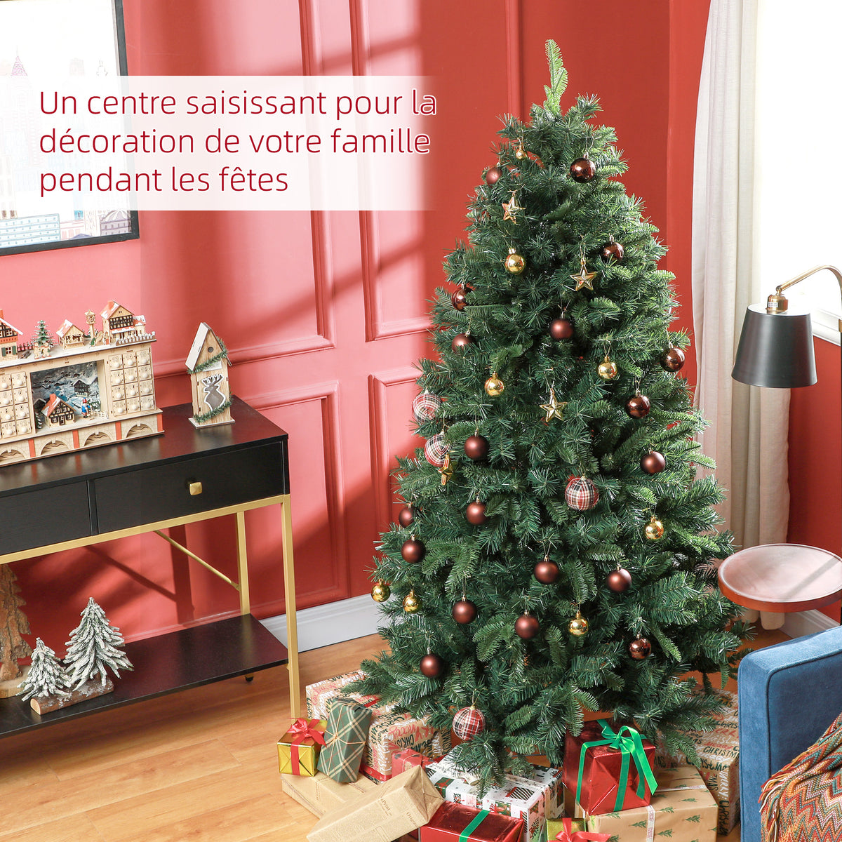 Sapin de Noël Artificiel 180 cm Arbre de Noël avec support en acier pliable, 1061 branches, décoration de Noël, vert-3