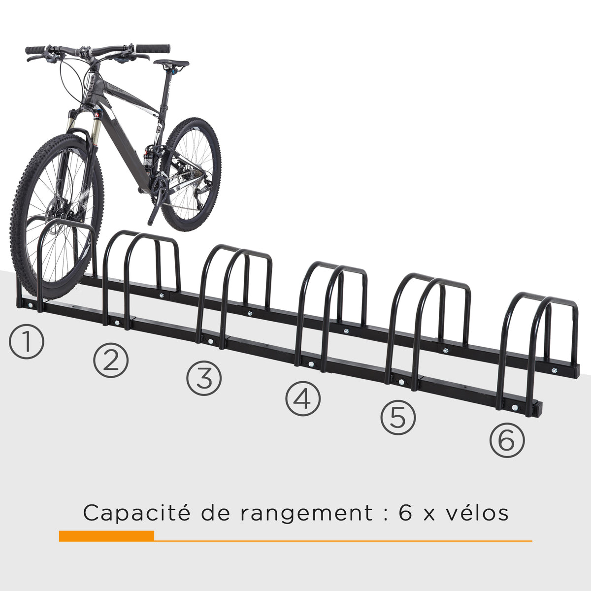 Râtelier 6 vélos range-vélos support de rangement pneu 65 mm sol ou mural pour VTT enfants BMX 179 x 33 x 27 cm acier noir-3