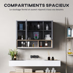 Meuble salle de bain avec miroir, armoire toilettes murale avec placards à 3 portes et 8 compartiments, gris-3