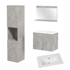 Ensemble de Meubles de Salle de Bain 4 Pièces, Mural, avec Miroir, Meuble sous Vasque, Lavabo et Armoire Haute, gris-0