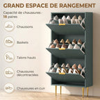 Meuble à Chaussures 18 Paires, Armoire à Chaussures avec 3 Tiroirs, Façades Cannelées et Étagères Réglables, Vert Foncé-4