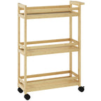 Étagère de rangement de salle de bain en bambou à 3 niveaux avec roulettes pour cuisine, salle de bain, salon - naturel-0