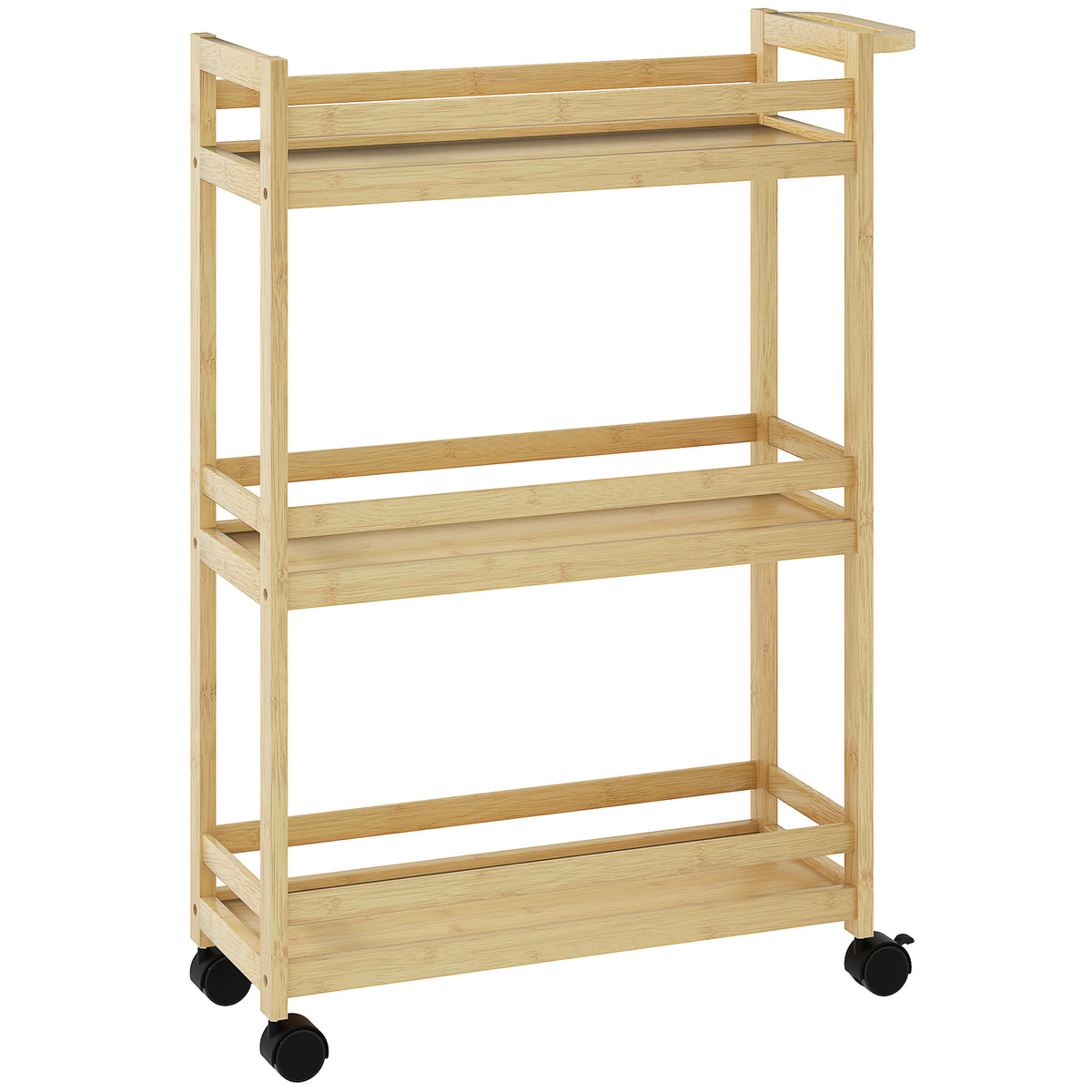 Étagère de rangement de salle de bain en bambou à 3 niveaux avec roulettes pour cuisine, salle de bain, salon - naturel-0