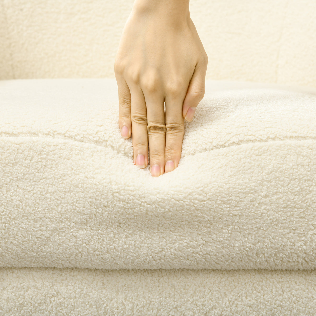 Fauteuil salon avec appuie-tête amovible, fauteuil crapaud en peluche teddy, pieds en métal, 71 x 65 x 90 cm, crème-8