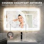 Miroir salle de bain éclairage LED miroir lumineux salle de bain mural interrupteur tactile lumière 3 couleurs 100 x 60 cm-4