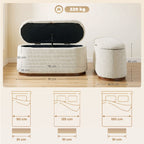 Banc de Rangement Ovale Moderne en Tissu Chenille, Bout de Lit Coffre Charge 220 kg, 91 x 40,5 x 45 cm, Beige-2