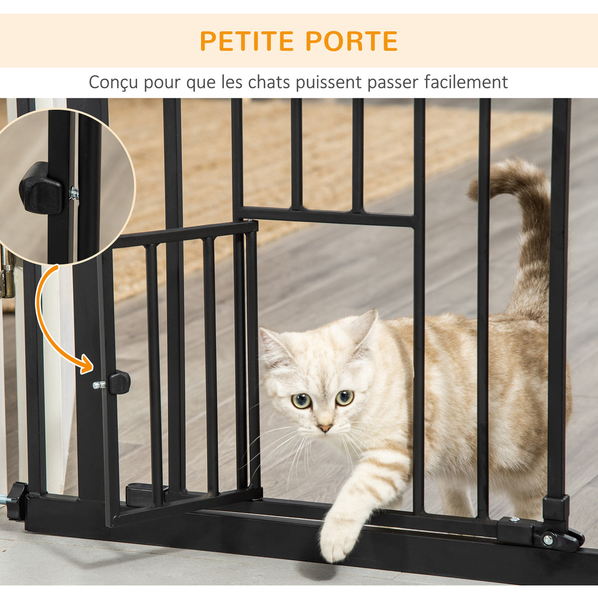 Barrière de sécurité animaux de 104,1H cm avec porte fermeture automatique système de double verrouillage noir-6