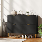 Meuble à chaussures 20 paires avec 4 tiroirs rabattables, portes cannelées et étagères réglables, 105x24x91,5cm, noir-7