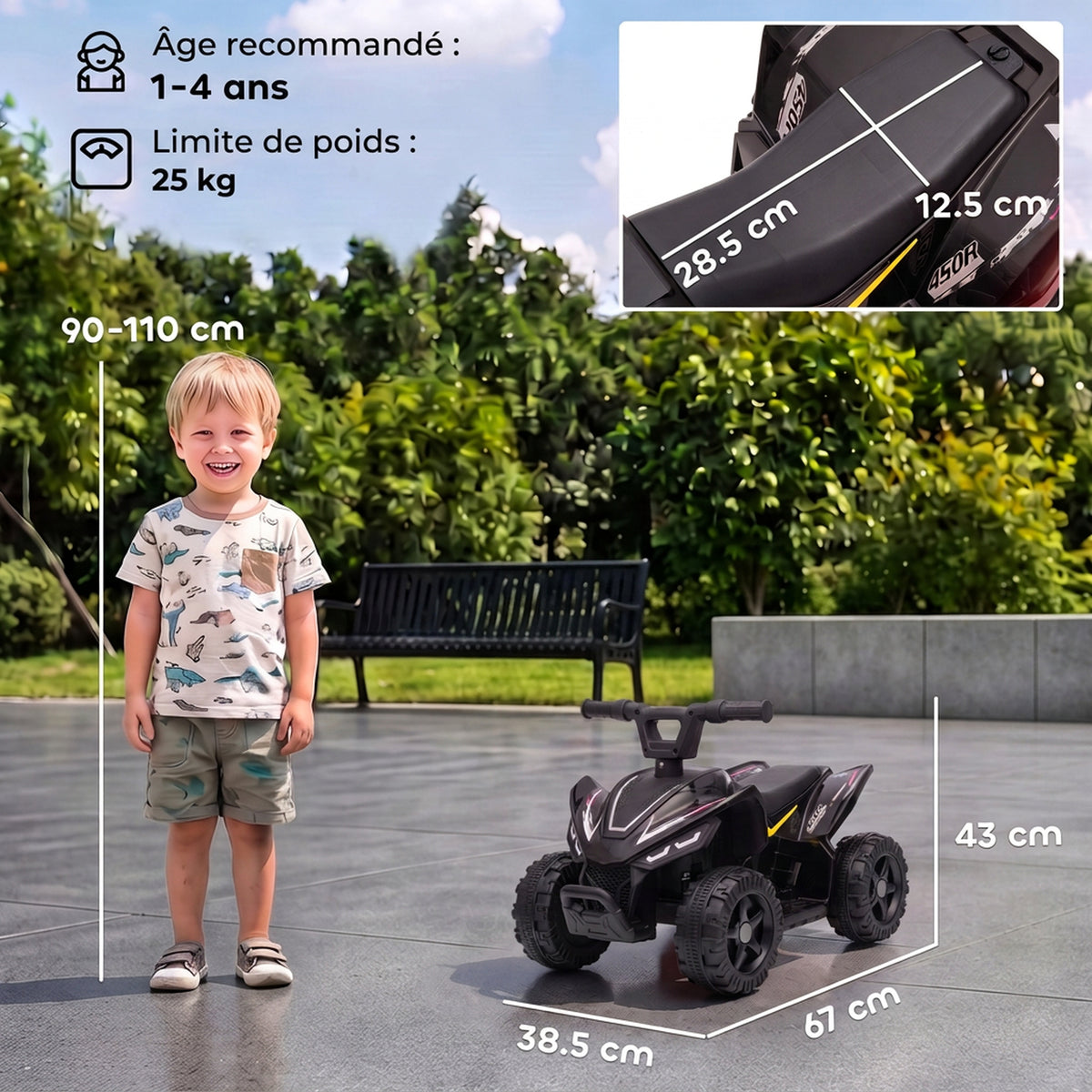 Quad Électrique Enfants 6 V, Voiture Électrique Enfants, Batterie au Lithium, Vitesse Max. 2 Km/H, 18 à 48 Mois, Noir-2