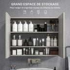 Armoire murale salle de bain avec miroir, meuble salle de bain, double portes et étagères réglables, 80x15x60cm, gris-3
