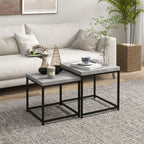 Lot de 2 tables gigognes tables basses carrées tables de salon cadre en acier et plateaux en bois gris-9