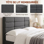 Cadre de Lit 140 x 200 cm avec Sommier Bois, Lit Double Rembourré en Effet Lin, Rangement au-dessous, Sans Bruit, Gris-3