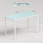 Table à manger pour 4 personnes, table de cuisine avec plateau en verre trempé et pieds en métal, 120x60x75cm, blanc-2