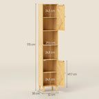 Armoire salle de bain, meuble de rangement colonne, portes en bambou, étagères réglables, 32x30x170cm, bois naturel-2