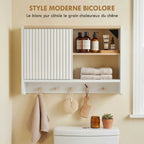 Armoire murale de salle de bain, meuble de rangement de salle de bains avec porte, étagères ouvertes et 5 crochets-6
