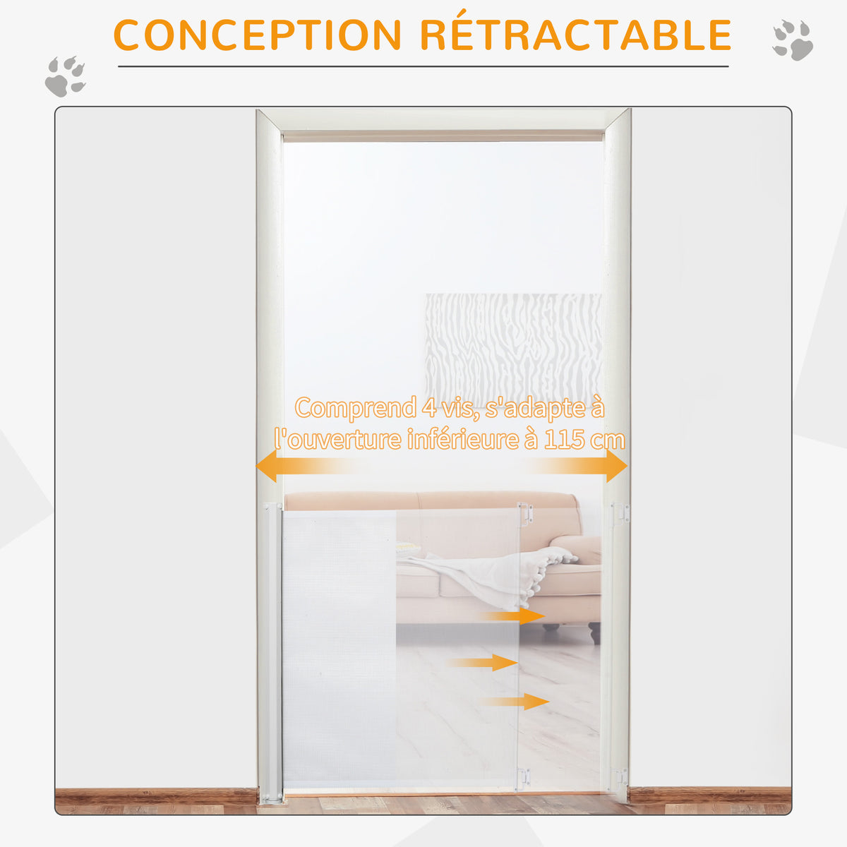 Lot de 2 barrières de sécurité barrière animaux rétractable automatique 1,15L x 0,83H m textilène acier blanc-4