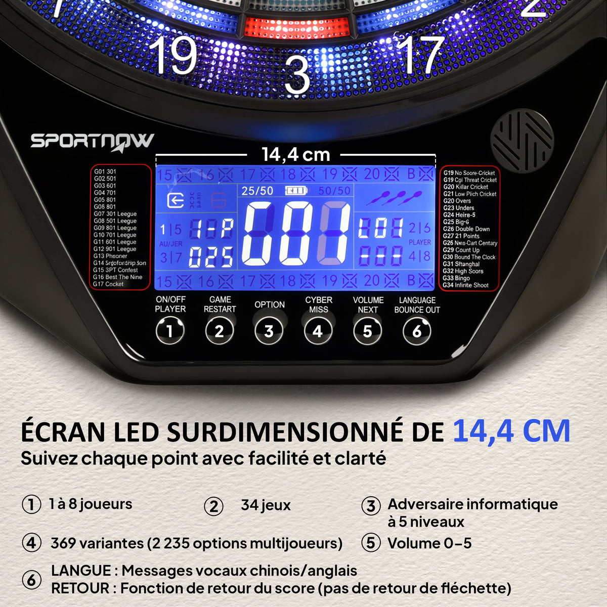 Cible de Fléchettes Électronique Jeu de Fléchettes Électronique lumineuse écran LED surdimensionné rechargeable noir-4