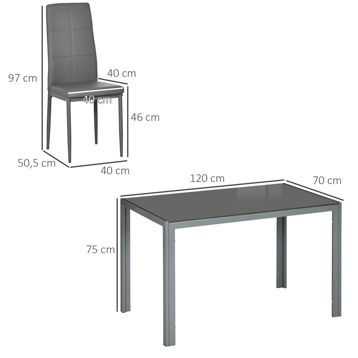 Ensemble table à manger avec 4 chaises, table de cuisine avec chaises en cuir synthétique, 120 x 70 x 75 cm, gris-2
