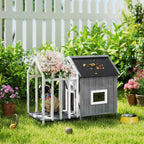 Niche pour chien extérieur en bois maison chien extérieur avec terrasse, porte à lamelles, 106 x 62,5 x 80,5 cm, gris-1