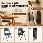 Lot de 4 chaises pliantes chaises de salle à manger portables cadre en acier 45 x 46 x 78 cm noir-5